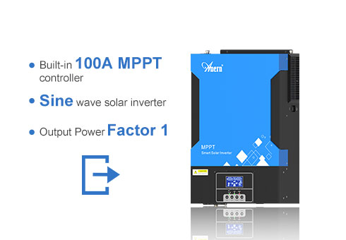 Controlador 100A MPPT embutido, inversor solar de onda senoidal pura, fator de potência de saída 1.