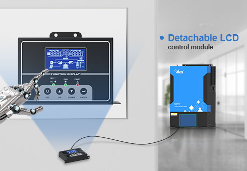 Módulo de controle LCD destacável, e pode ser convertido para uso em painel remoto, com cabos de extensão de diferentes comprimentos.