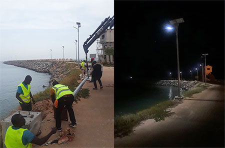 100 conjuntos de solução de luzes de rua solares tipo divisão de 60W no Togo