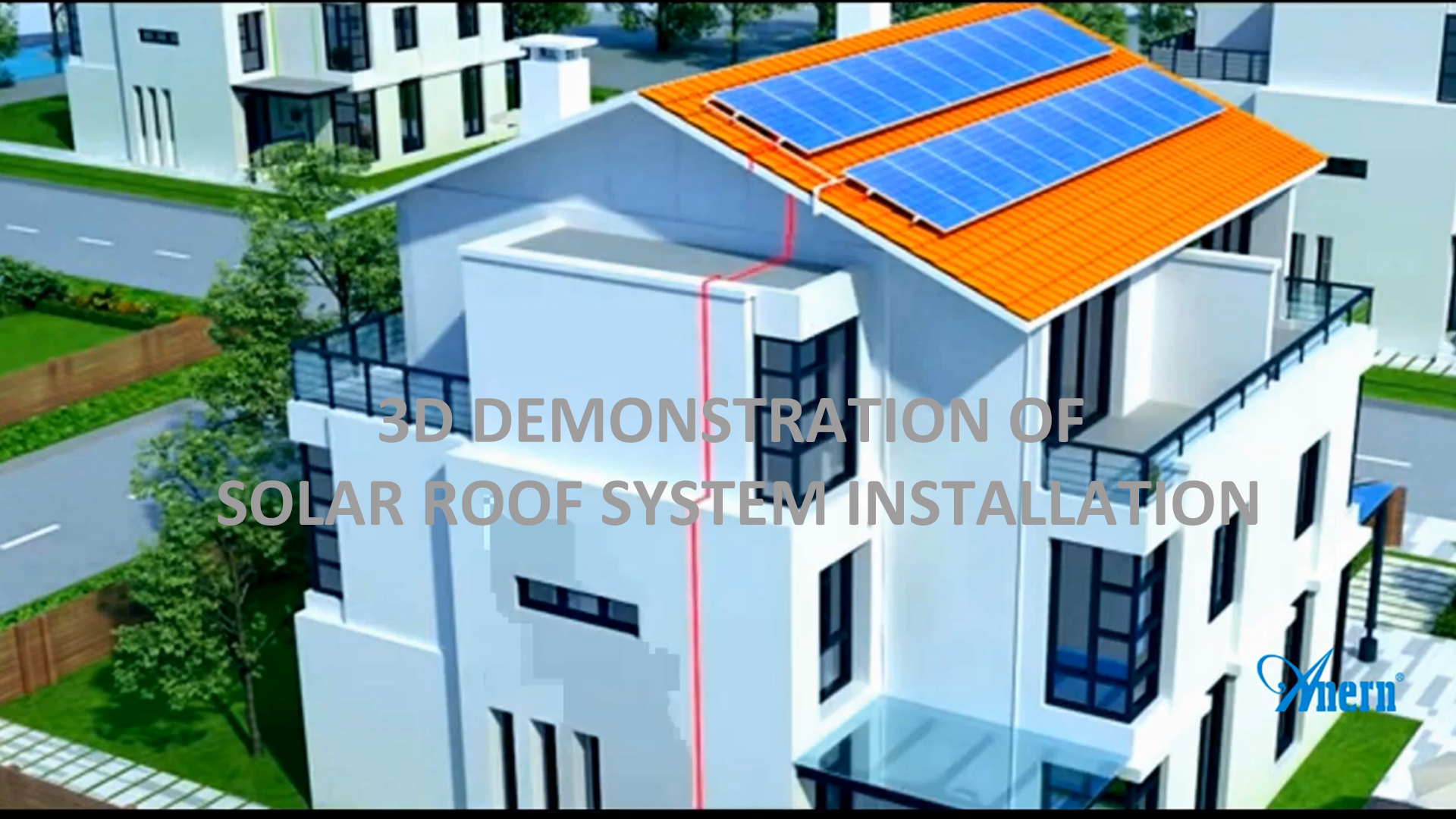 Demonstração 3D da instalação do sistema de telhado solar