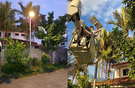 100W tudo em uma lâmpada de rua solar nas aldeias da Malásia