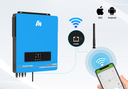 Função de monitoramento WIFI, você pode verificar o status de funcionamento do inversor híbrido para o sistema solar através do APLICATIVO a qualquer momento e realizar operação remota.