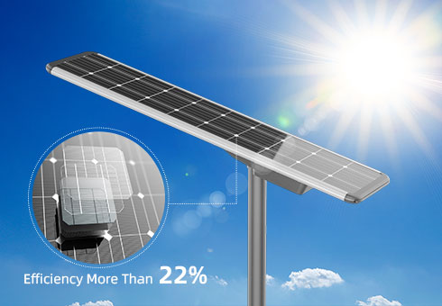 Equipado com painel solar mono com alta eficiência de conversão fotoelétrica de 22% e bom desempenho em ambientes de alta temperatura e luz inferior.