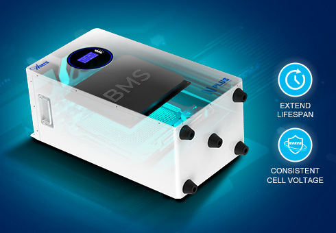 Utiliza BMS inteligente com tecnologia de balanceamento ativo para melhorar o desempenho da bateria, estender a vida útil e garantir a tensão celular consistente.